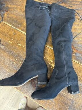 Michael Kors Black Suede Over-the-Knee Block Heel Boots